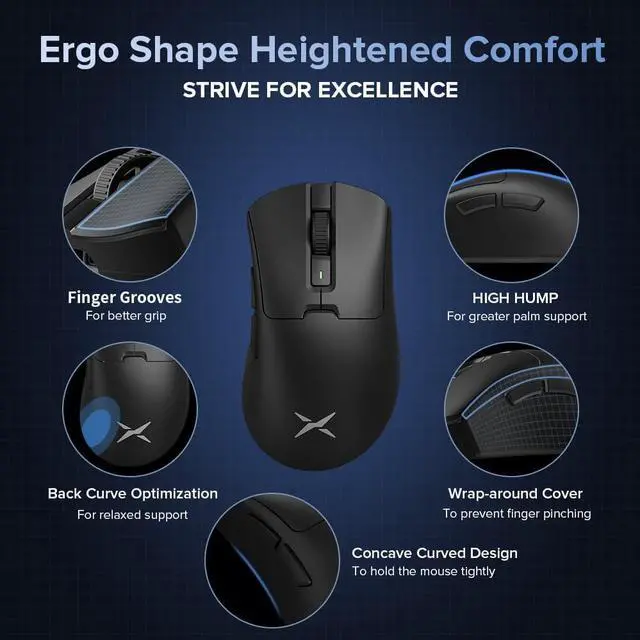 Alt view image 2 of 7 - DeLUX M900PRO Wireless Gaming Mouse, 8000Hz Polling Rate, RGB Charging Dock, 63g Ergonomic Design, PAW3395 Sensor with 26000DPI, Programmable Buttons (Black)