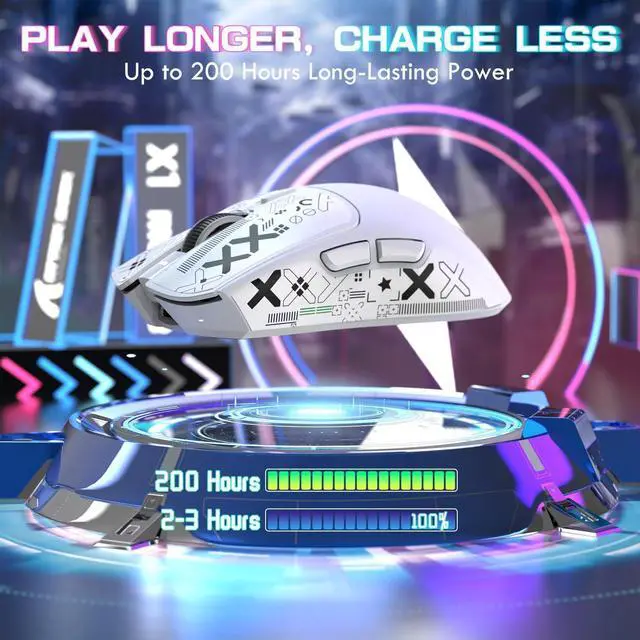 Alt view image 7 of 7 - ATTACK SHARK X1 Ultralight Wireless Gaming Mouse with Magnetic RGB Charging Dock,Anti Slip Grip Tape,PixArt PAW3395 Pro Sensor,40000DPI,BT/2.4Ghz/Wired,Optical Computer Mouse for PC Mac Gamer(White)