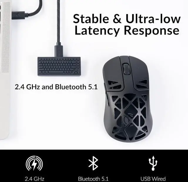 Alt view image 4 of 7 - M3 Mini 4K Wireless Mouse Signature Edition 5.1/2.4 GHz/Wired Optical Mouse, Ultra-Lightweight 55g Programmable PixArt 3395 Sensor with up to 26,000 DPI/ 650 IPS for Windows Mac Linux - Black