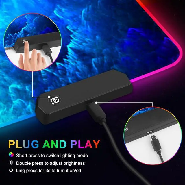 Alt view image 4 of 7 - ARTSO RGB Gaming Mouse Pad Large, Extended LED Mouse Mat XXL 35.4x15.7 inch, 14 Lighting Modes, 2 Brightness, Non-Slip Rubber Base Mousepad Waterproof Keyboard Mat,Fantasy Nebula Sky