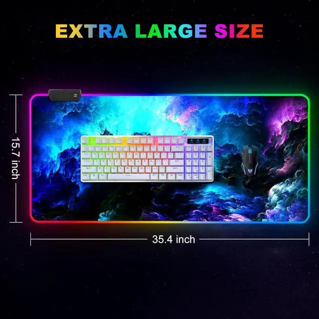 Alt view image 7 of 7 - ARTSO RGB Gaming Mouse Pad Large, Extended LED Mouse Mat XXL 35.4x15.7 inch, 14 Lighting Modes, 2 Brightness, Non-Slip Rubber Base Mousepad Waterproof Keyboard Mat,Fantasy Nebula Sky