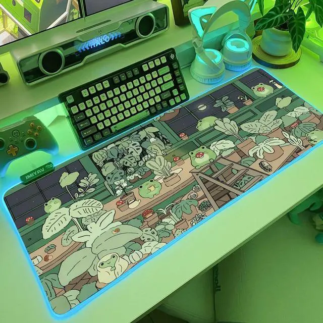 Main image of JMIYAV Little Frog RGB Green Gaming Mouse Pad 31.5x12 Inch PC XL Large Glowing Led Light Up Desk Pad Non-Slip Rubber Base Computer Cute Mousepad Mat Desk Accessories Gaming Setup 31.5x12 Inch
