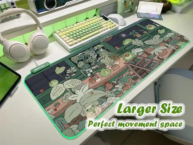 Alt view image 2 of 7 - JMIYAV Little Frog RGB Green Gaming Mouse Pad 31.5x12 Inch PC XL Large Glowing Led Light Up Desk Pad Non-Slip Rubber Base Computer Cute Mousepad Mat Desk Accessories Gaming Setup 31.5x12 Inch