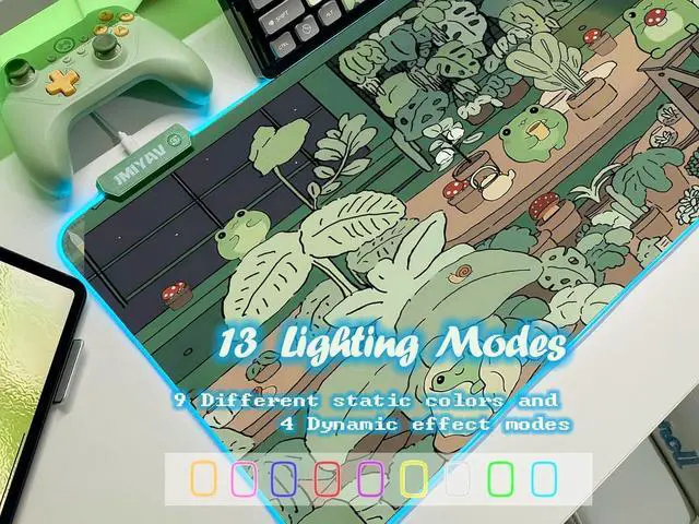 Alt view image 3 of 7 - JMIYAV Little Frog RGB Green Gaming Mouse Pad 31.5x12 Inch PC XL Large Glowing Led Light Up Desk Pad Non-Slip Rubber Base Computer Cute Mousepad Mat Desk Accessories Gaming Setup 31.5x12 Inch