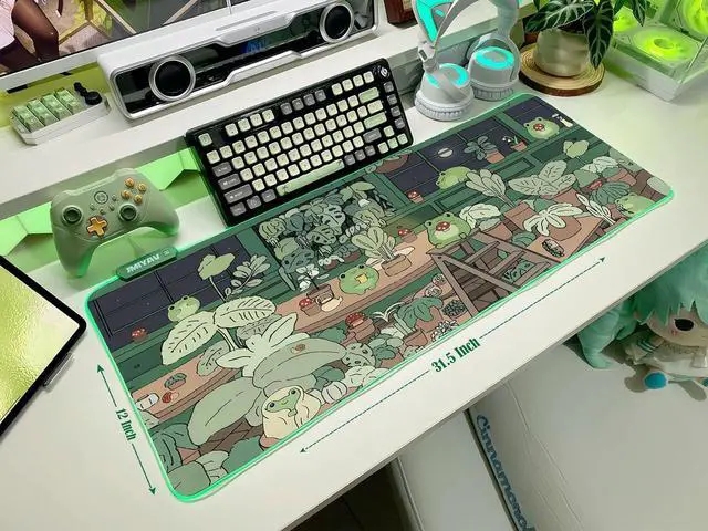Alt view image 5 of 7 - JMIYAV Little Frog RGB Green Gaming Mouse Pad 31.5x12 Inch PC XL Large Glowing Led Light Up Desk Pad Non-Slip Rubber Base Computer Cute Mousepad Mat Desk Accessories Gaming Setup 31.5x12 Inch