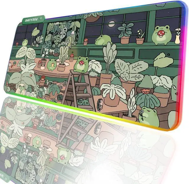 Alt view image 7 of 7 - JMIYAV Little Frog RGB Green Gaming Mouse Pad 31.5x12 Inch PC XL Large Glowing Led Light Up Desk Pad Non-Slip Rubber Base Computer Cute Mousepad Mat Desk Accessories Gaming Setup 31.5x12 Inch