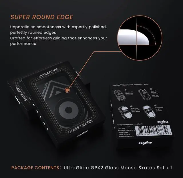 Alt view image 4 of 5 - PWNAGE Ultraglide Glass Skates Feet for G Pro X 2 Superlight GPX 2, Ultra-Smooth and Durable, 3M Adhesive, fit for Gaming Mouse Black and White