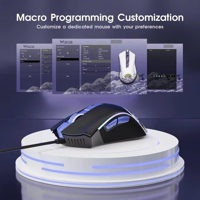 Alt view image 4 of 6 - HITIME XVX Wired Gaming Mouse, 12000 DPI RGB Mouse with 12 Backlit Modes & 7 Macro Buttons, PC Gaming Mice Support DIY Keybinding, Gamer Computer Mice for Laptop PC Mac Windows, Kanagawa