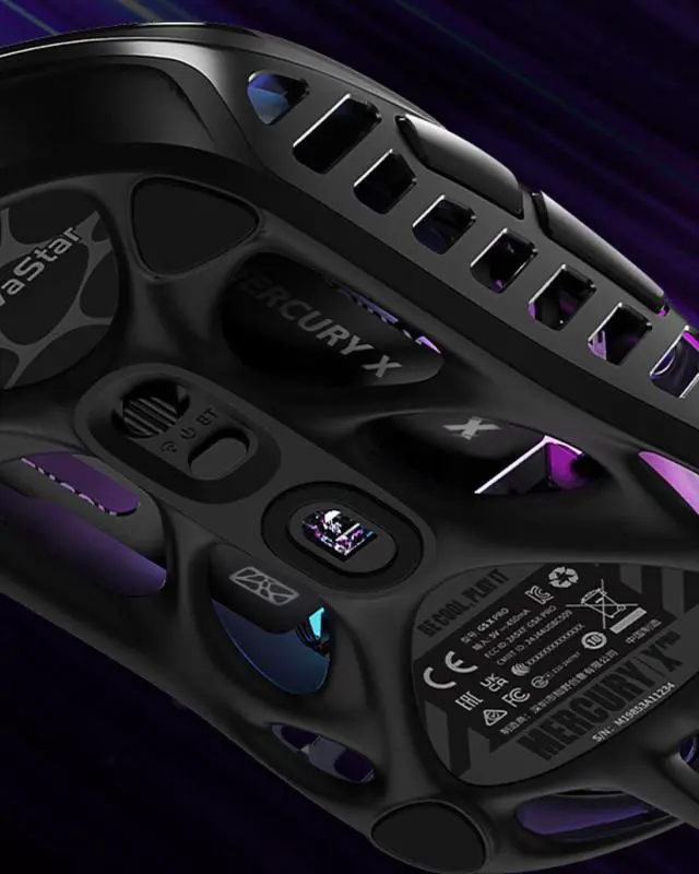 Alt view image 5 of 7 - GravaStar Mercury X Wireless Gaming Mouse  32,000 DPI PAW 3950 Sensor, 1000Hz Polling Rate, Only 49g, Magnesium Alloy Hollow Frame, RGB Lighting, 5 Programmable Buttons