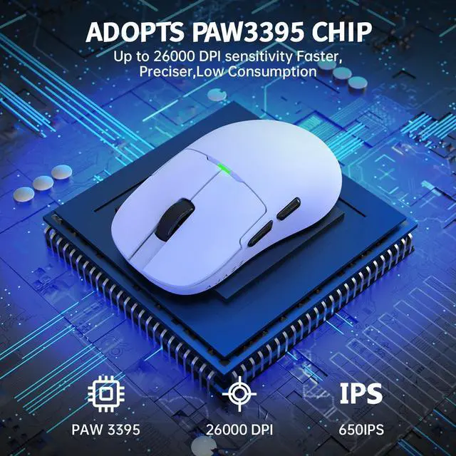 Alt view image 5 of 7 - Ajazz AJ159 Dual Mode 2.4G/USB-C 56g Lightweight Gaming/Office Mouse with PAW3395 Sensor, 5 Programmable Buttons Up to 26KDPI with Magnetic Charging Dock for PC/Laptop/Win/Mac (White)