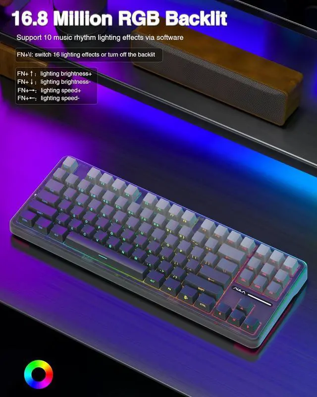 Alt view image 6 of 7 - AULA F87 Pro Wireless Mechanical Keyboard,Tri-Mode BT5.0/2.4GHz/USB-C Hot Swappable Custom Keyboard,Pre-lubed Switches,Side Printed PBT Keycaps,75% TKL RGB Backlit Gaming Keyboards