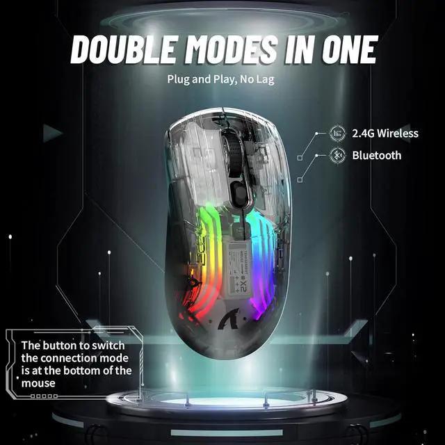 Alt view image 2 of 7 - Wireless Gaming Mouse With Full Transparent Design,Double Mode 2.4G/Bluetooth Mouse,3D RGB Backlit,Ergonomic Silent Mouse with 7 Buttons,Rechargeable Wireless Computer Mice for Laptop,PC,Mac(Black)