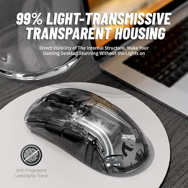 Alt view image 3 of 7 - Wireless Gaming Mouse With Full Transparent Design,Double Mode 2.4G/Bluetooth Mouse,3D RGB Backlit,Ergonomic Silent Mouse with 7 Buttons,Rechargeable Wireless Computer Mice for Laptop,PC,Mac(Black)