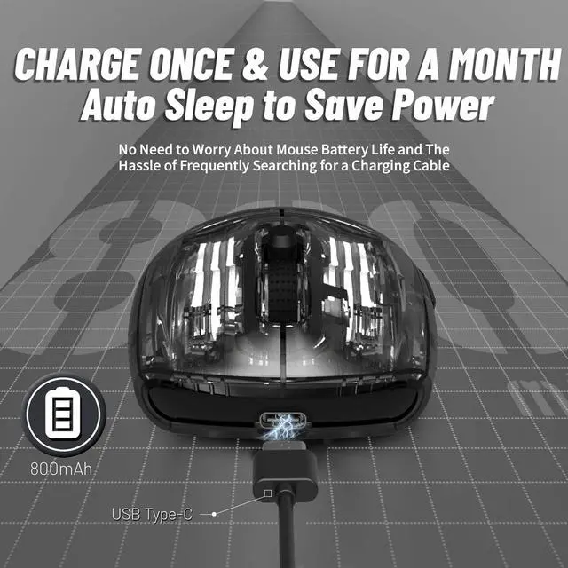 Alt view image 5 of 7 - Wireless Gaming Mouse With Full Transparent Design,Double Mode 2.4G/Bluetooth Mouse,3D RGB Backlit,Ergonomic Silent Mouse with 7 Buttons,Rechargeable Wireless Computer Mice for Laptop,PC,Mac(Black)