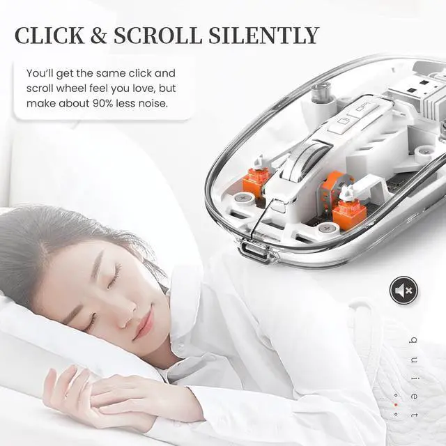 Alt view image 6 of 7 - A.JAZZ Wireless Bluetooth5.1&2.4G Mini Lightweight Mouse,Transparent Clear Cool,Rechargeable Silent Computer Mice,Nano USB C Receiver,LED Battery Magic Silm for Office/PC/Mac/Laptop/Apple/ipad(White)