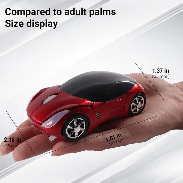 Alt view image 5 of 6 - elec Space Wireless 3D Sports Car Shape Ergonomic Optical Mini Mouse for Kids & Laptop PC with Case (Red)