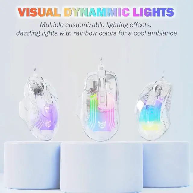 Alt view image 2 of 7 - Wired Gaming Mouse with Transparent Crystal Shell, Custom LED Lighting, USB Ergonomic Optical Mice with Side Buttons, Adjustable DPI Up to12800 for PC/Laptop/Mac, Computer Mouse for Game/Office Use