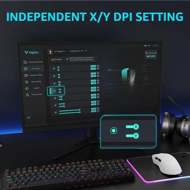 Alt view image 6 of 7 - Rapoo VT3PRO MAX Wireless Gaming Mouse, 59g Superlight, 8KHz Polling, PAW 3950 Ultimate Optical Sensor, 30K Independent X/Y DPI, 1+8 Programmable Buttons, 200H Battery Life, Classic Shape, PC, White