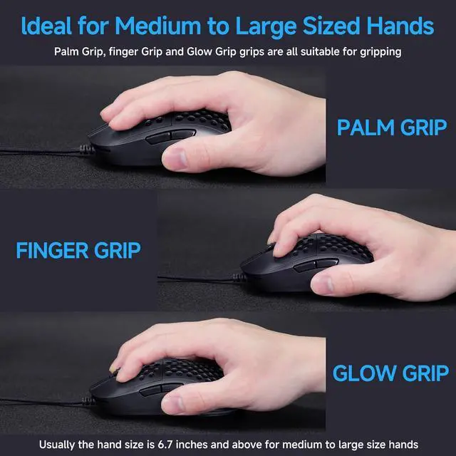 Alt view image 6 of 7 - TMKB Falcon M1SE Ultralight Honeycomb Gaming Mouse, High-Precision 12800DPI Optical Sensor, 6 Programmable Buttons, Customizable RGB, Drag-Free Paracord, Ergonomic Wired Gaming Mouse - Matte Black