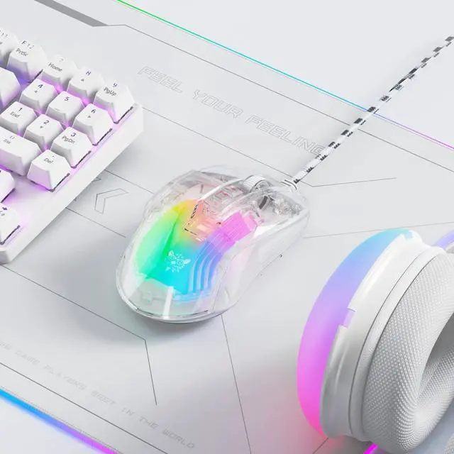 Alt view image 7 of 7 - Wired Gaming Mouse with Transparent Crystal Shell, Custom LED Lighting, USB Ergonomic Optical Mice with Side Buttons, Adjustable DPI Up to12800 for PC/Laptop/Mac, Computer Mouse for Game/Office Use