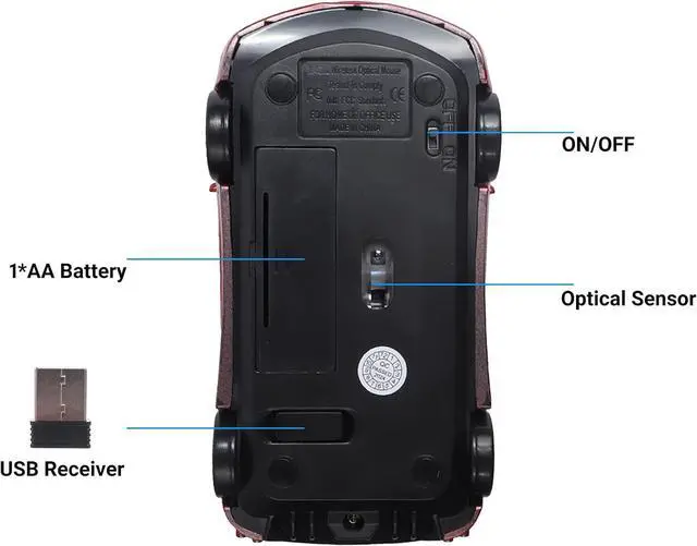 Alt view image 4 of 6 - elec Space Wireless Mouse, 2.4GHz Cool Sport Car Shape Computer Mouse 1600 DPI Optical Cordless Mice with USB Receiver for PC Laptop Computer Notebook (Red)