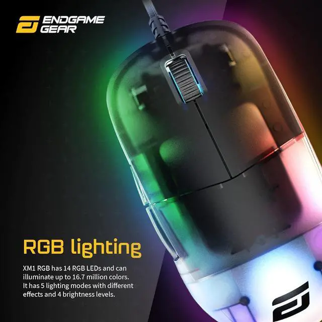 Alt view image 3 of 6 - ENDGAME GEAR XM1 RGB Gaming Mouse, Programmable Mouse with 6 Buttons and 16,000 DPI, 2.75 oz., Dark Frost