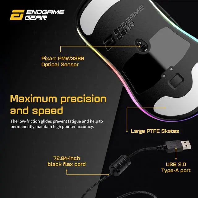 Alt view image 5 of 6 - ENDGAME GEAR XM1 RGB Gaming Mouse, Programmable Mouse with 6 Buttons and 16,000 DPI, 2.75 oz., Dark Frost