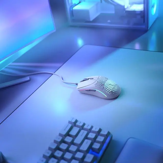 Alt view image 7 of 7 - Glorious Gaming Model O 2 Wired Gaming Mouse - 59g Ultralight, FPS, 26,000 DPI, Motion Sync, 80M Click Rated Switches, 6 Programmable Buttons, Ambidextrous, RGB, PTFE Feet - White