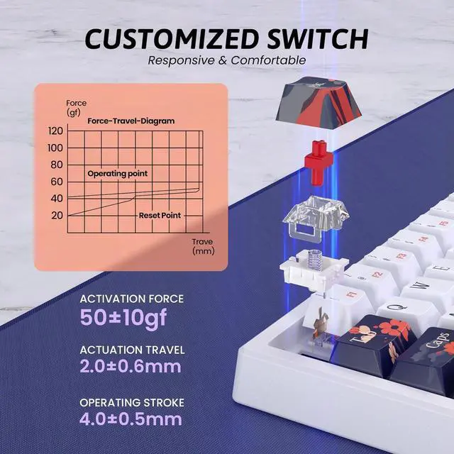 Alt view image 3 of 7 - RisoPhy PC425 Wireless Gaming Keyboard, Gasket Mount, RGB Backlight, Volume Knob, 2.4GHz/USB-C/BT5.0, 60% Mechanical Gaming Keyboard for Mac/Win