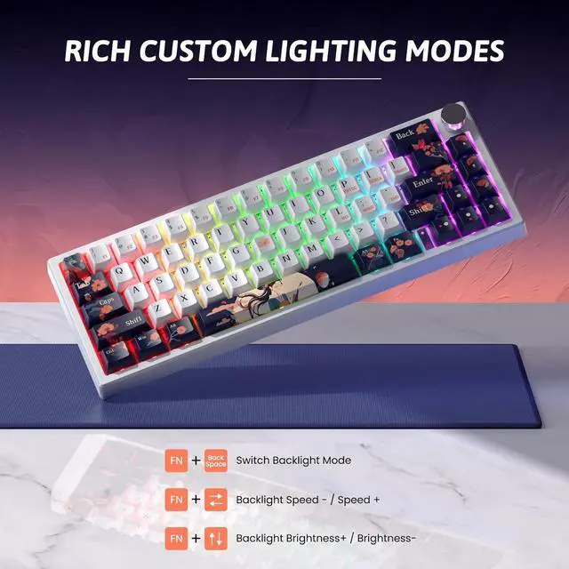 Alt view image 4 of 7 - RisoPhy PC425 Wireless Gaming Keyboard, Gasket Mount, RGB Backlight, Volume Knob, 2.4GHz/USB-C/BT5.0, 60% Mechanical Gaming Keyboard for Mac/Win