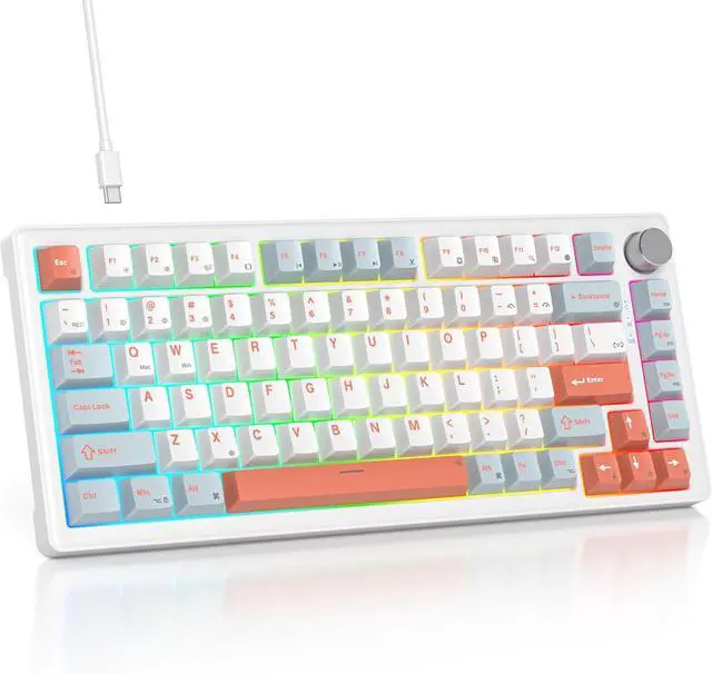 Main image of 75% Mechanical Keyboard Gasket with Knob, Custom Wired Creamy Gaming Keyboard TKL 75 Percent Hot Swappable RGB Backlit, Pre-lubed Switch for Win/MAC PC LaptopSalmon/White
