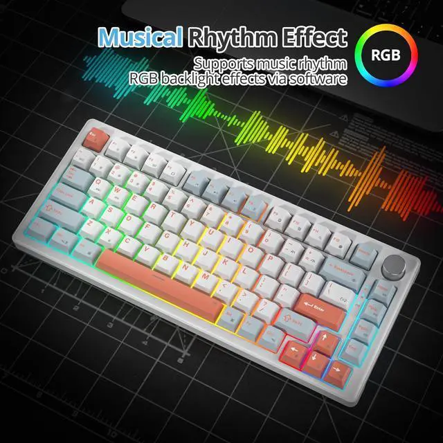 Alt view image 4 of 6 - 75% Mechanical Keyboard Gasket with Knob, Custom Wired Creamy Gaming Keyboard TKL 75 Percent Hot Swappable RGB Backlit, Pre-lubed Switch for Win/MAC PC LaptopSalmon/White