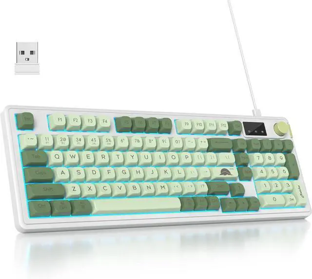 Main image of Owpkeenthy 96% Wireless Matcha Green Keyboard with Number Pad Knob, 98 Keys Silent Mechanical Feeling Membrane Creamy Gaming Keyboard 3-Mode Wired/Bluetooth 5.0/2.4G for Win/Mac(98 Matcha)
