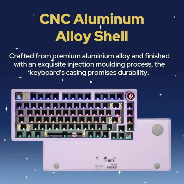 Alt view image 3 of 7 - EPOMAKER x LEOBOG Hi75 Aluminum Alloy Wired Gaming Keyboard Barebones Kit, 75% Gasket-Mounted RGB Creamy Keyboard, Hot-swap, with Mode-Switching Knob, for Win/Mac (Purple)