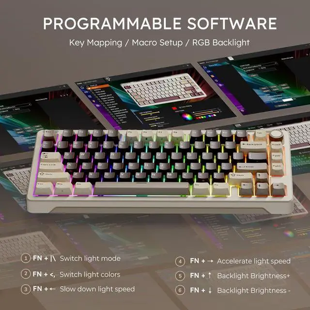 Alt view image 5 of 7 - iLovBee B75 Wireless Mechanical Keyboard, 75% Percent Gaming Keyboard w/Bluetooth/2.4GHz/USB Wired, Creamy Hot Swappable Keyboards with Knob, Gasket Mounted PBT keycaps, Pre-Lubed Linear Switches