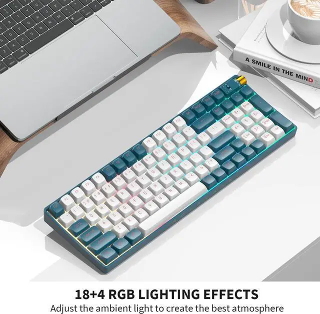 Alt view image 6 of 6 - R100 Wireless Mechanical Keyboard, G Pro 3.0 Yellow Switch, Hot Swappable Wired/Bluetooth/2.4G Wireless Keyboard with RGB Light for Windows & Mac, PBT Keycaps, Whale Blue