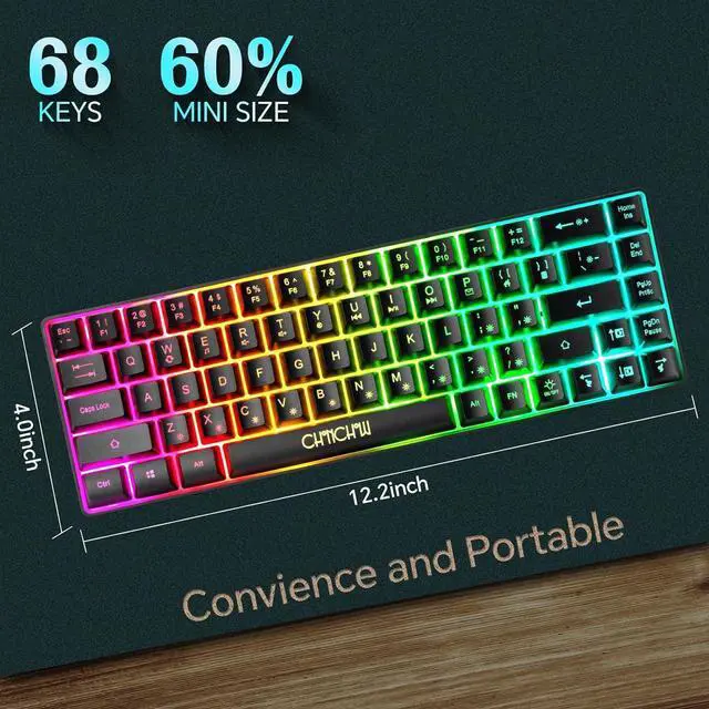 Alt view image 2 of 7 - 60% Gaming LED Keyboard RGB 68 Keys Layout Wired Keypad with 10 Preset Effects Mechanical Switch Feel Compatible with PC Mac Linux Xbox one PS4 PS5