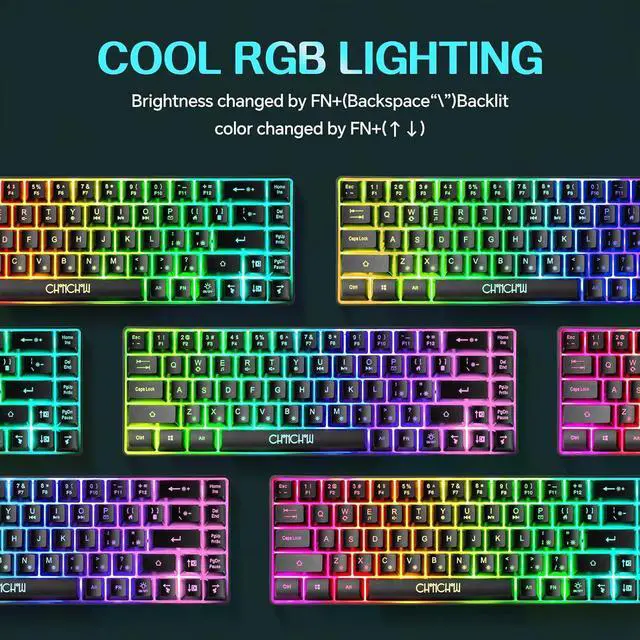 Alt view image 3 of 7 - 60% Gaming LED Keyboard RGB 68 Keys Layout Wired Keypad with 10 Preset Effects Mechanical Switch Feel Compatible with PC Mac Linux Xbox one PS4 PS5