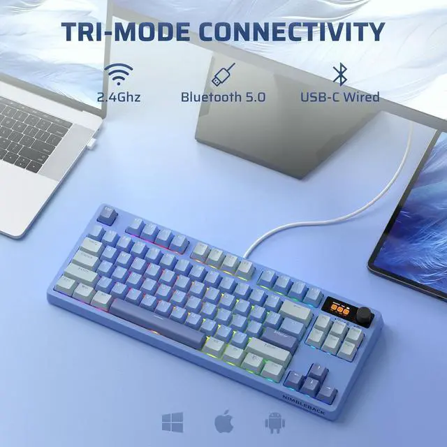 Alt view image 3 of 7 - LTC Nimbleback NB841 PRO 75% Wireless Mechanical Keyboard w/Display Screen & Knob, 2.4G/ BT/USB-C Wired RGB 84 Keys Gaming Keyboard, 3-Layer Dampener, Hot Swap PCB, Software Support, Linear Switch