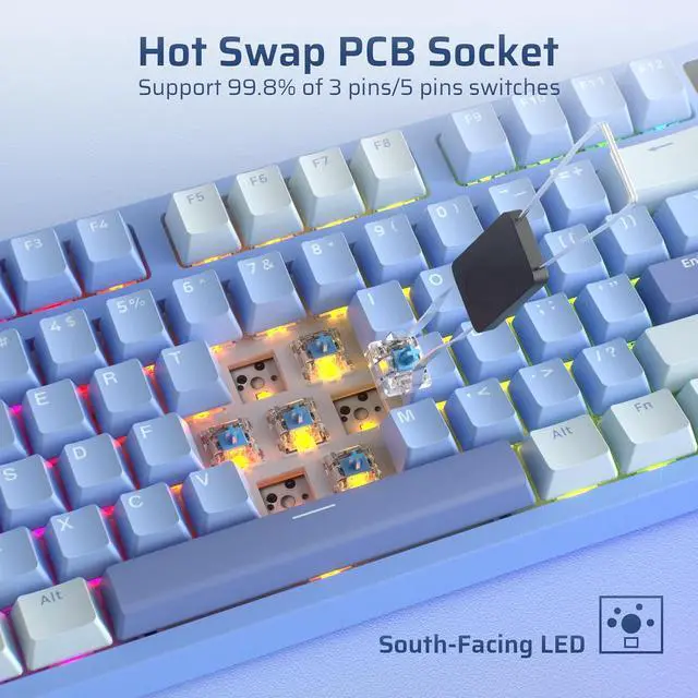 Alt view image 6 of 7 - LTC Nimbleback NB841 PRO 75% Wireless Mechanical Keyboard w/Display Screen & Knob, 2.4G/ BT/USB-C Wired RGB 84 Keys Gaming Keyboard, 3-Layer Dampener, Hot Swap PCB, Software Support, Linear Switch