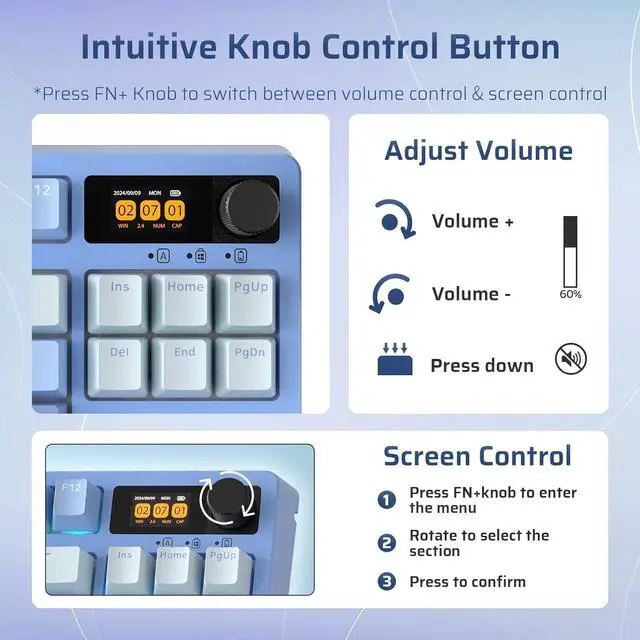 Alt view image 5 of 7 - LTC Nimbleback NB841 PRO 75% Wireless Mechanical Keyboard w/Display Screen & Knob, 2.4G/ BT/USB-C Wired RGB 84 Keys Gaming Keyboard, 3-Layer Dampener, Hot Swap PCB, Software Support, Linear Switch