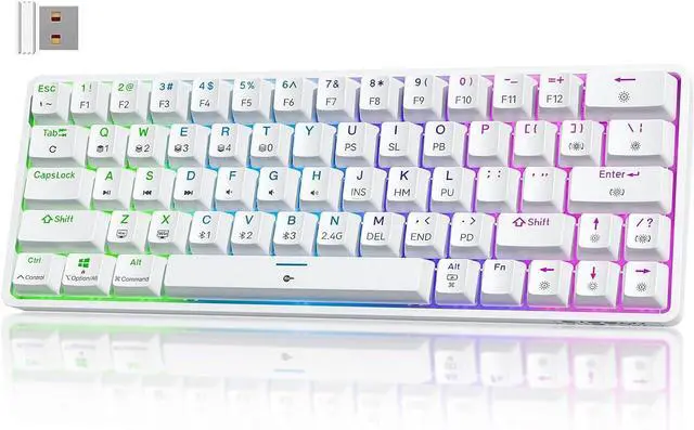 Main image of TMKB T63 Gaming Keyboard, 60% Wireless Mechanical Keyboard with Bluetooth/2.4G/Type-C, Compact 63 Keys Anti-Ghosting, RGB Backlight, Clicky Blue Switch - White