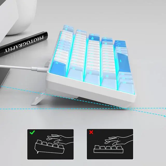 Alt view image 4 of 7 - MageGee Portable 60% Mechanical Gaming Keyboard, MK-Box LED Backlit Compact 68 Keys Mini Wired Office Keyboard with Red Switch for Windows Laptop PC Mac - Sky Blue