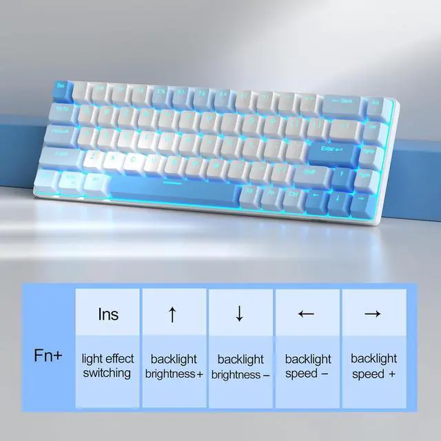 Alt view image 5 of 7 - MageGee Portable 60% Mechanical Gaming Keyboard, MK-Box LED Backlit Compact 68 Keys Mini Wired Office Keyboard with Red Switch for Windows Laptop PC Mac - Sky Blue