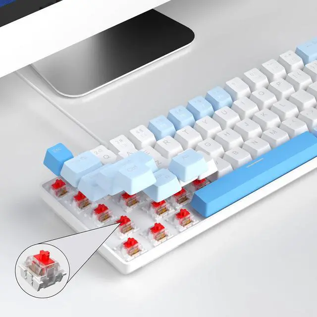 Alt view image 6 of 7 - MageGee Portable 60% Mechanical Gaming Keyboard, MK-Box LED Backlit Compact 68 Keys Mini Wired Office Keyboard with Red Switch for Windows Laptop PC Mac - Sky Blue