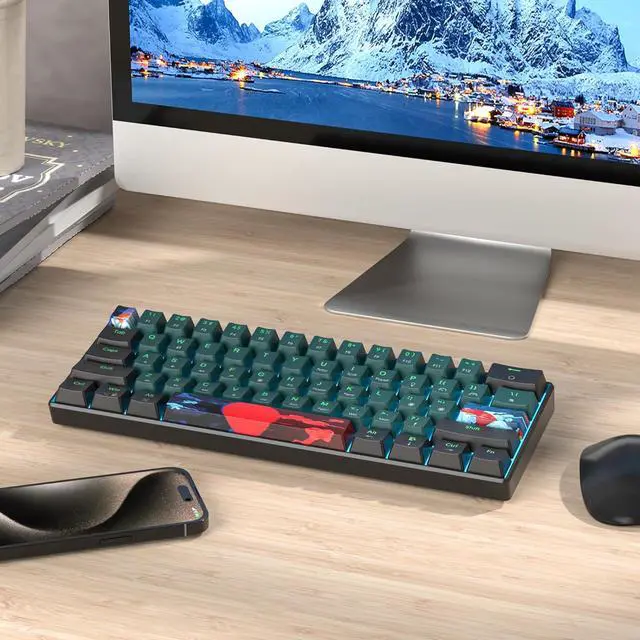Alt view image 7 of 7 - 60 Percent Gaming Keyboard 60% Mechanical Keyboard LED Backlit Ultra Compact Wired Keyboard with Red Switch for Windows Laptop Gamer(61 Sound Wave)