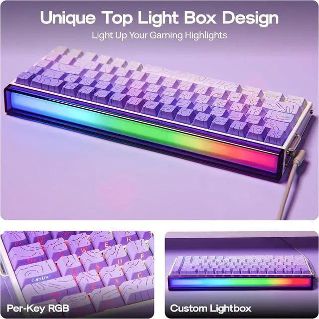 Alt view image 2 of 7 - EPOMAKER Aula Hero 68 HE Wired Magnetic Gaming Keyboard, 0.01mm Adjustable Actuation, Rapid Hall Effect Switch, 8kHz Polling, 5-Layer Sound Dampening, RGB Box & Backlight (Purple)