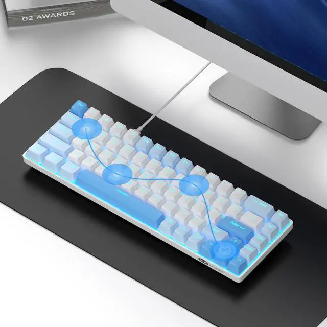 Alt view image 7 of 7 - MageGee Portable 60% Mechanical Gaming Keyboard, MK-Box LED Backlit Compact 68 Keys Mini Wired Office Keyboard with Red Switch for Windows Laptop PC Mac - Sky Blue