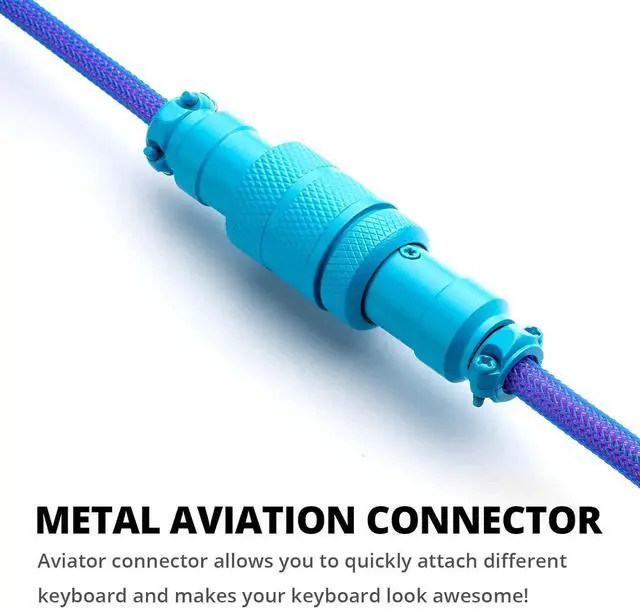 Alt view image 3 of 7 - GUNMJO Pro Custom Coiled USB C Cable for Gaming Keyboard, Double-Sleeved Mechanical Keyboard Cable with Detachable Metal Aviator, 1.5M USB-C to USB-A, Nebula Color