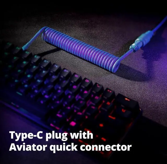 Alt view image 4 of 7 - GUNMJO Pro Custom Coiled USB C Cable for Gaming Keyboard, Double-Sleeved Mechanical Keyboard Cable with Detachable Metal Aviator, 1.5M USB-C to USB-A, Nebula Color